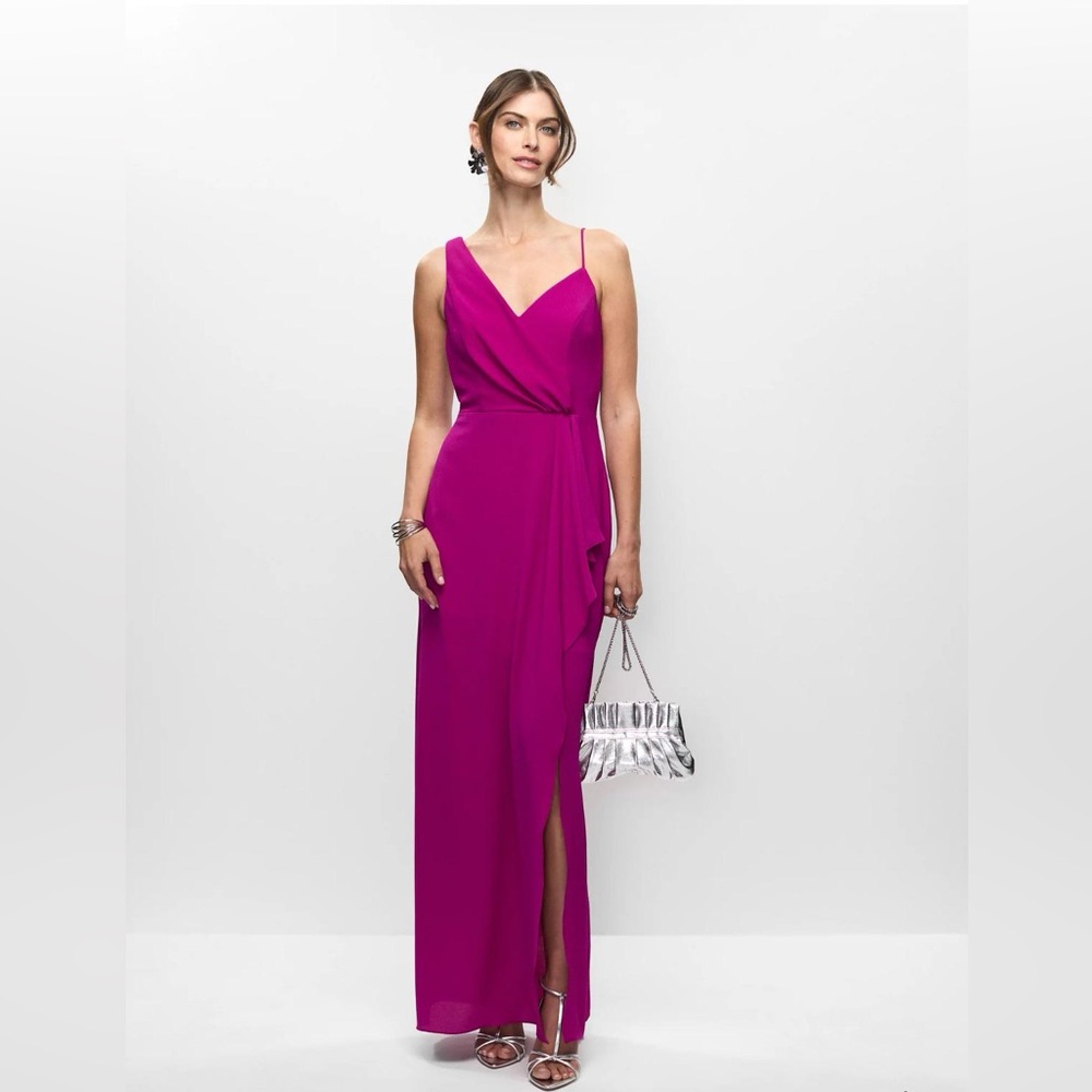 Aqua Asymmetric Overlay Crepe Gown
Magenta
New with Tags
Never Worn
